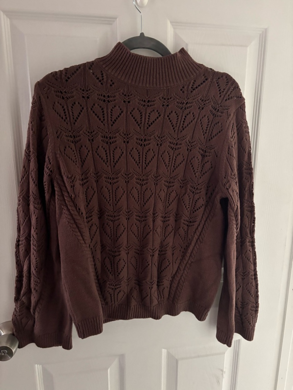 LOFT Chocolate Brown Openwork Mock Neck Sweater